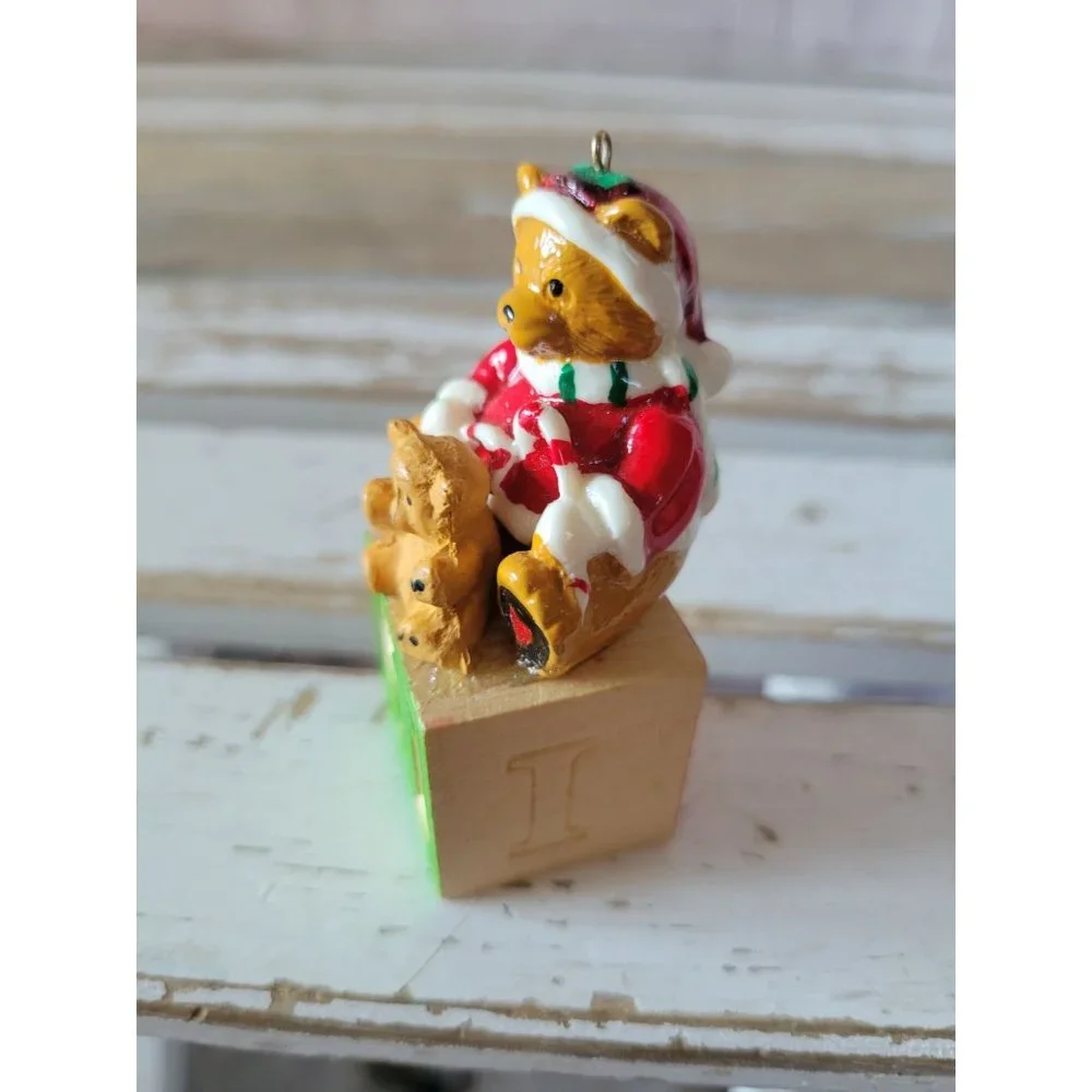 Block bear toy Santa ornament Xmas‎ figurine tree home decor vintage